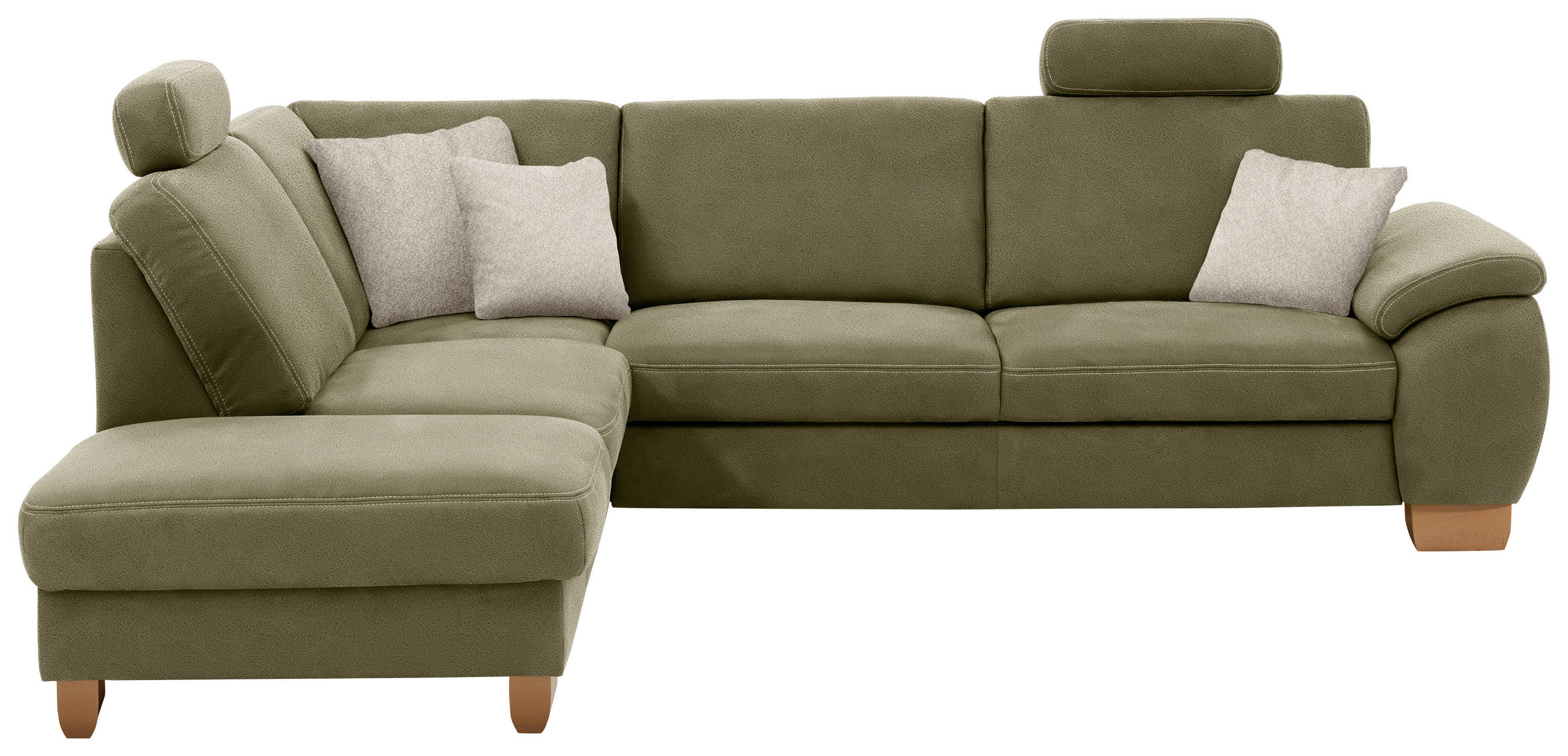 ECKSOFA in Mikrofaser Hellgrün  - Wildeiche/Beige, Konventionell, Holz/Textil (236/286cm) - Voleo