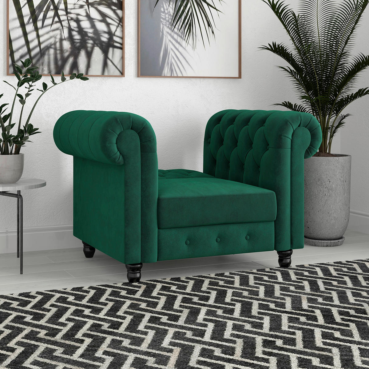 SESSEL in Velours Dunkelgrün  - Dunkelgrün/Schwarz, Basics, Holz/Textil (111/83/87cm) - Livetastic