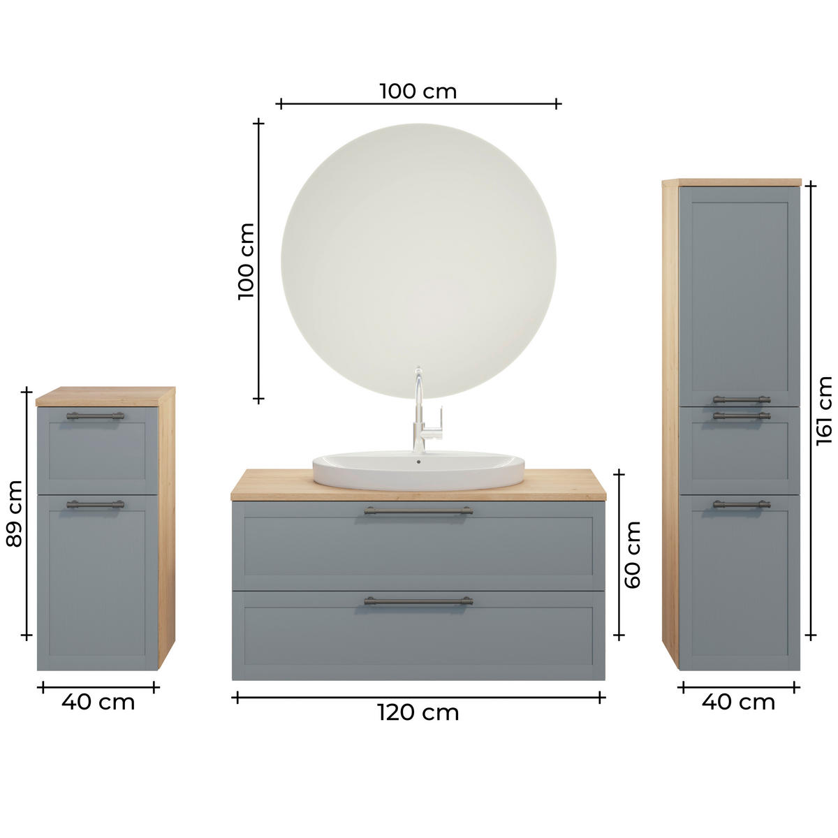 BADEZIMMER 5-teilig  in 200,3 cm  - Edelstahlfarben/Eichefarben, MODERN, Holzwerkstoff/Stein (200,3cm) - Celina Home