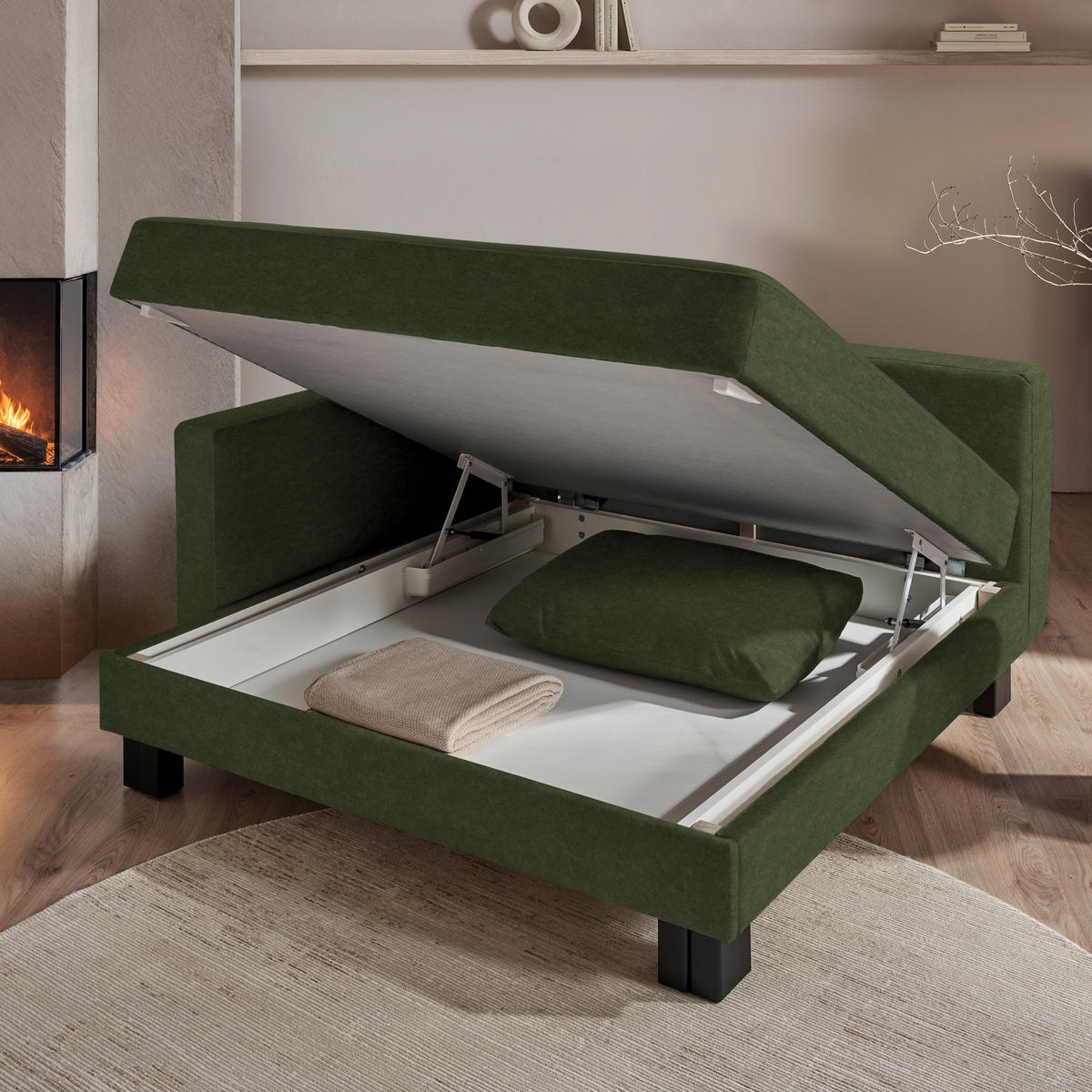 LIEGE  in Velours Grün  - Eiche dunkel/Grün, Design, Holz/Textil (137/72/155cm) - Joka