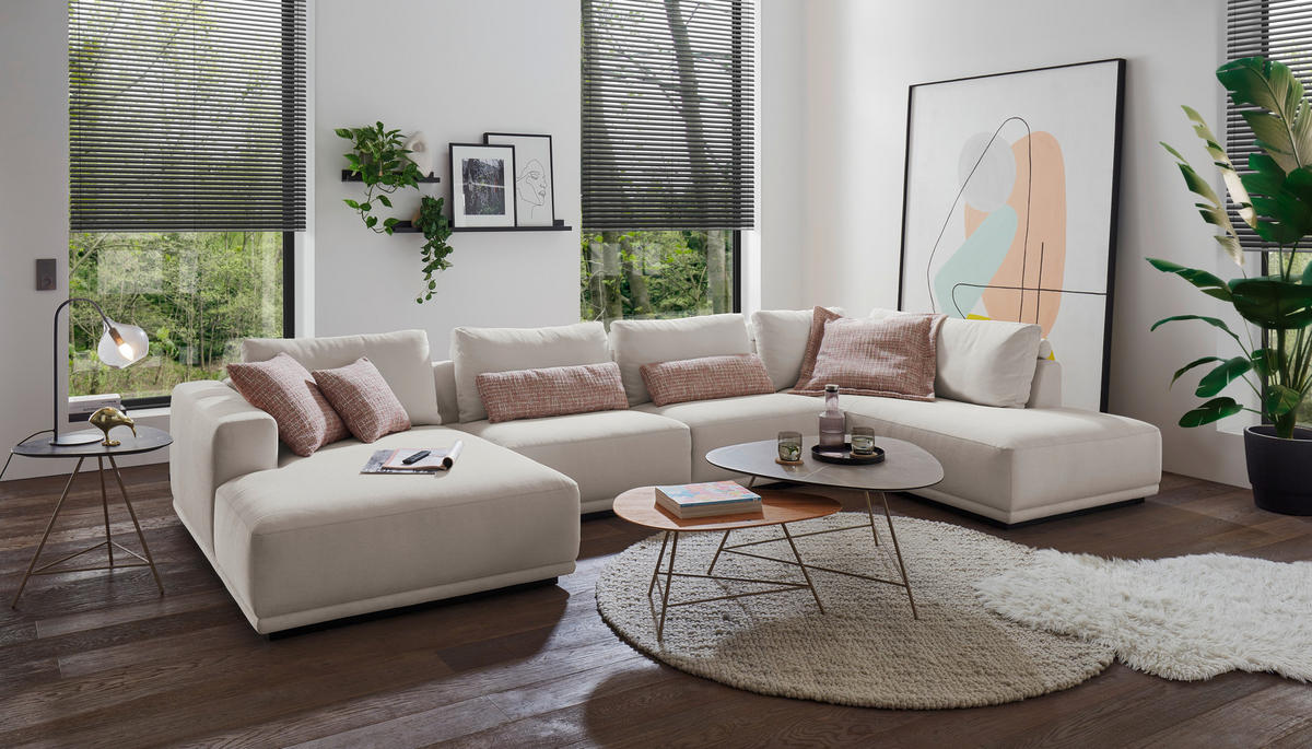 WOHNLANDSCHAFT Weiß Chenille  - Schwarz/Weiß, Design, Kunststoff/Textil (166/397/204cm) - Musterring