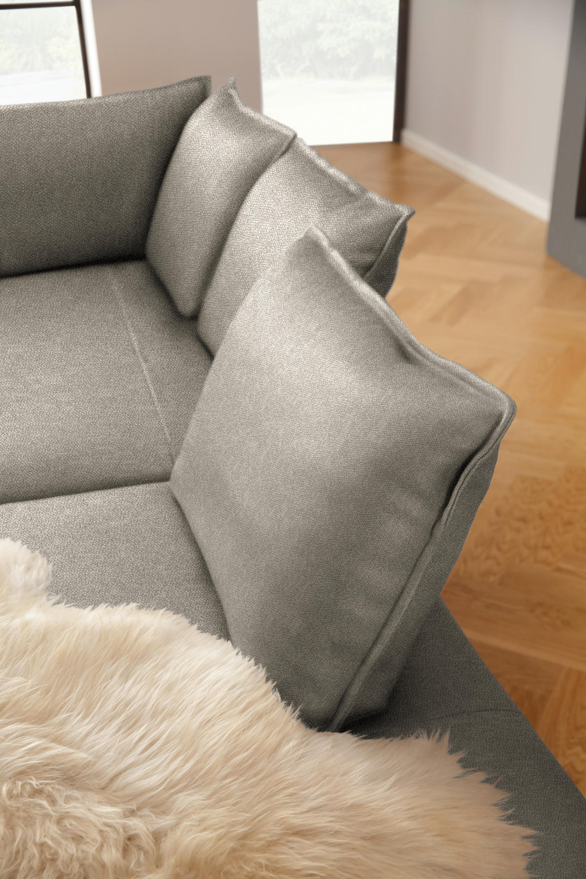 ECKSOFA Chenille, Flachgewebe Greige  - Greige/Schwarz, Modern, Textil/Metall (340/272cm) - W.Schillig