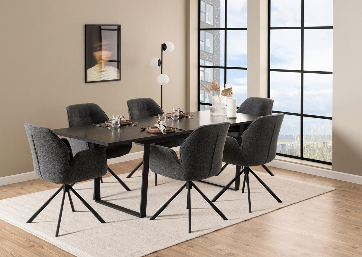 STOLICA S NASLONOM ZA RUKE  antracit  tekstil      - crna/antracit, Design, tekstil/metal (60,5/91/62cm) - MID.YOU