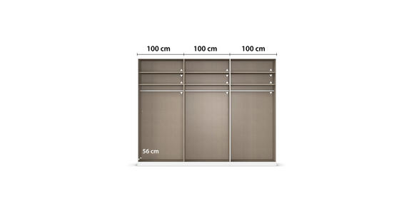 SCHWEBETÜRENSCHRANK 301/236/68 cm 3-türig Weiß Hochglanz, Weiß  - Weiß Hochglanz/Alufarben, Basics, Holzwerkstoff/Metall (301/236/68cm) - Novel