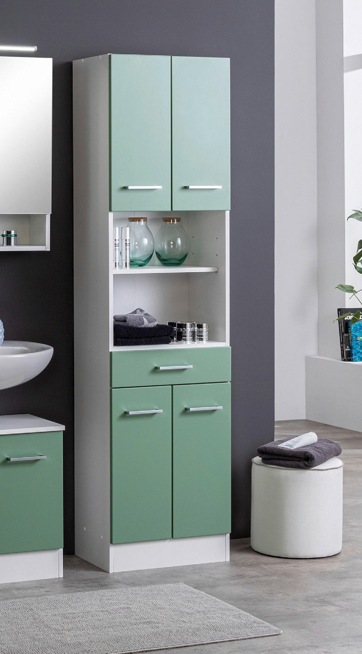 HOCHSCHRANK 50/190/35 cm  - Silberfarben/Weiß, MODERN, Holzwerkstoff/Metall (50/190/35cm) - Held