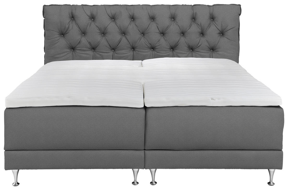 Pat Boxspring, 180/200 cm, gri - argintiu/albastru, Basics, metal/textil (180/200cm) - Welnova