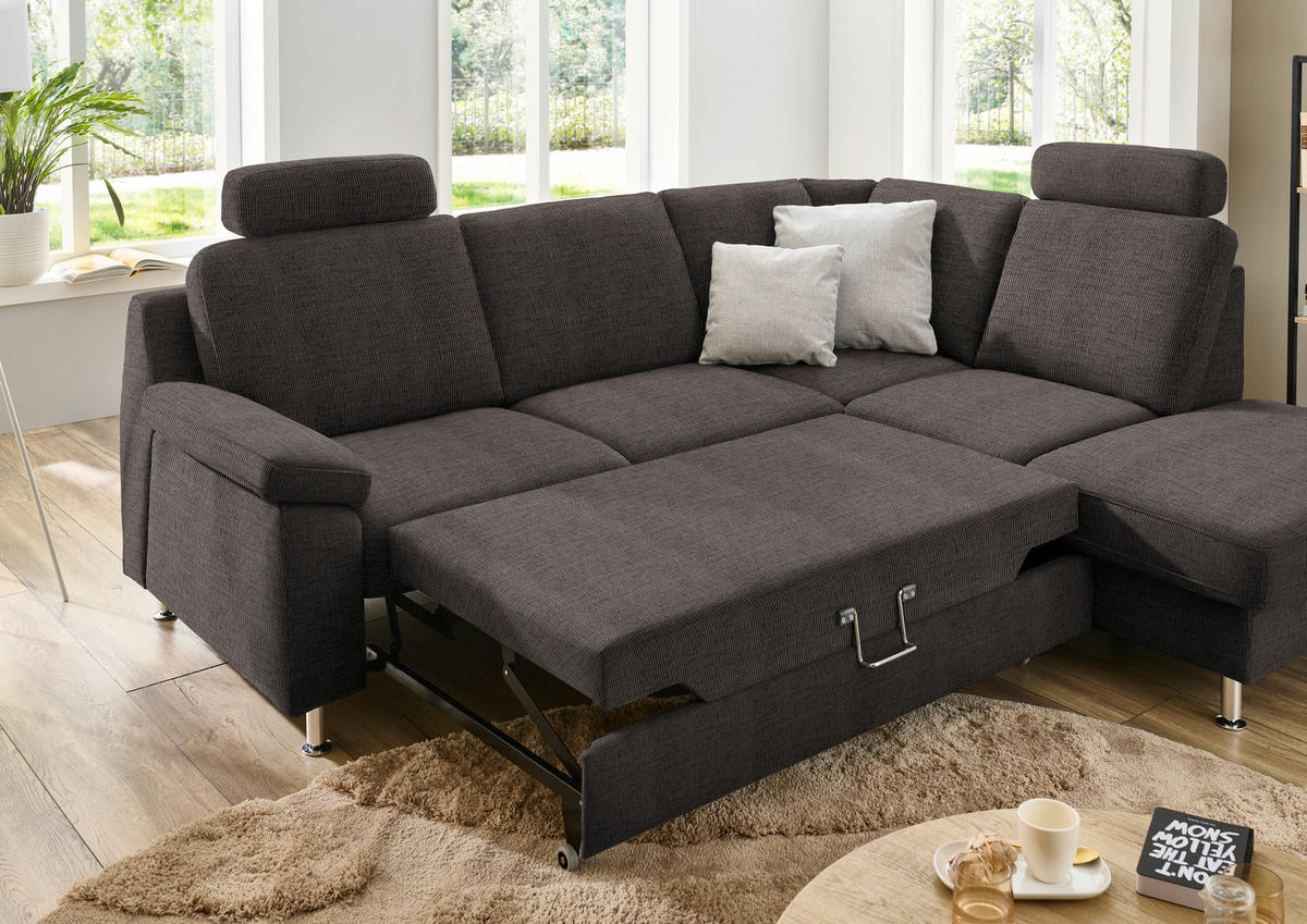 SAROKKANAPÉ textil sötétbarna  - sötétbarna/alumíniumszínű, Konventionell, textil/fém (241/200cm) - Beldomo System