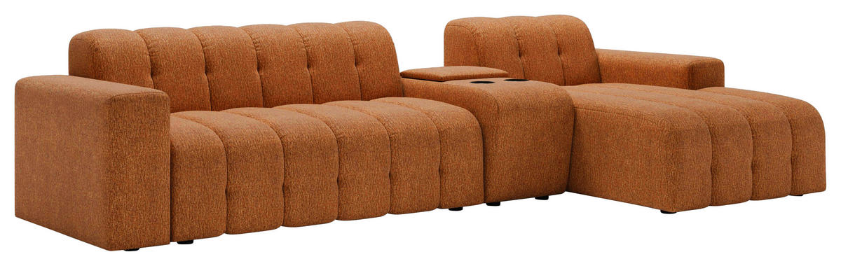 ECKSOFA Rostfarben Chenille Stauraum, Getränkehalter  - Rostfarben/Schwarz, MODERN, Kunststoff/Textil (299/150cm) - Milino