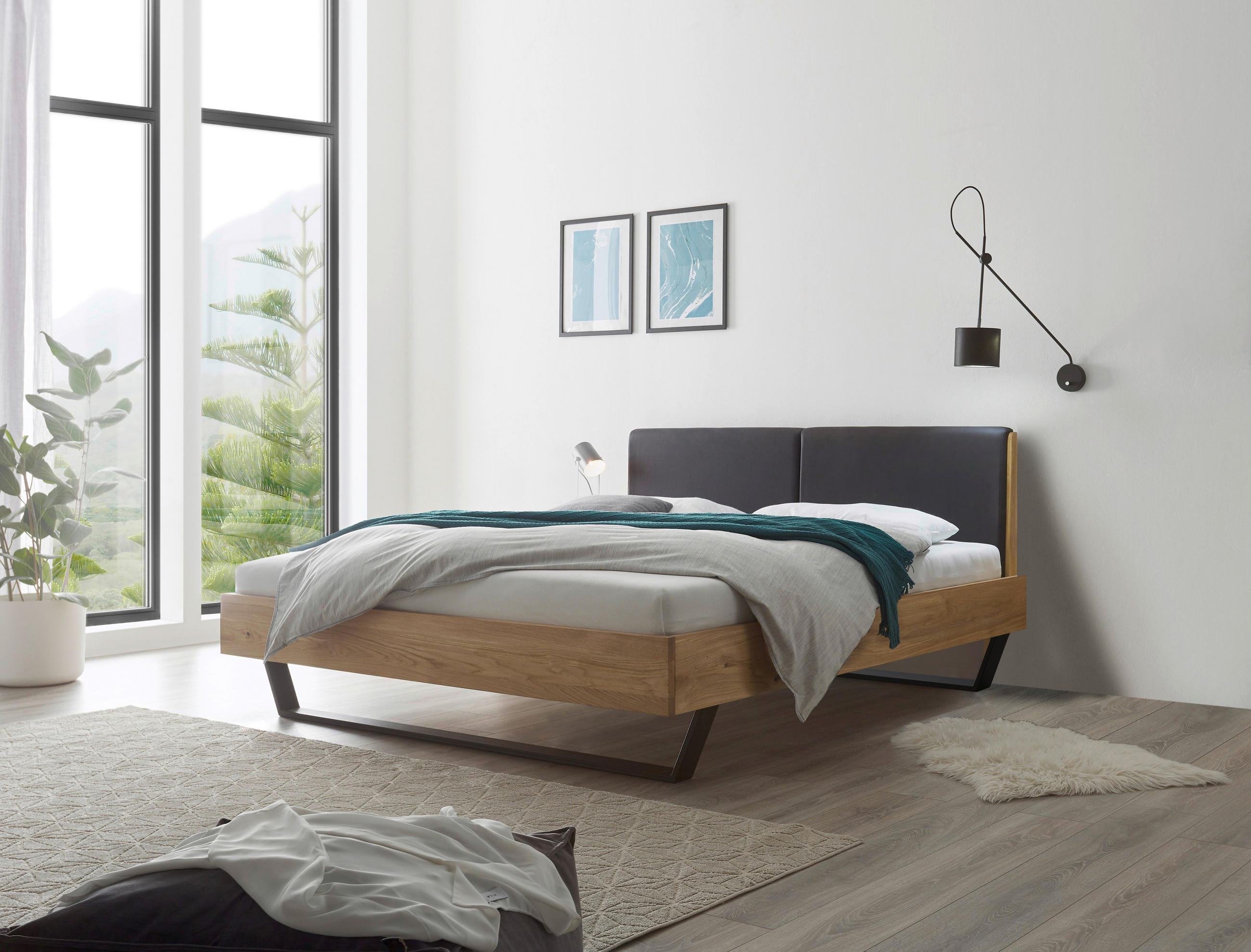 KREVET   180/200 cm   boje hrasta  - boje hrasta/antracit, Moderno, drvo/metal (180/200cm) - MID.YOU