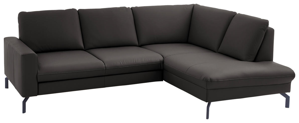 ECKSOFA in Echtleder Dunkelgrau  - Dunkelgrau/Schwarz, Design, Leder/Metall (250/194cm) - Beldomo Premium