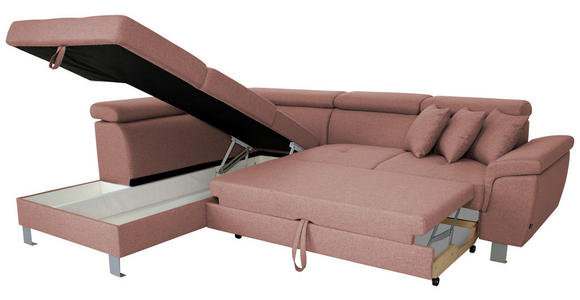 ECKSOFA inkl. Funktionen Hellrot Webstoff - Hellrot/Silberfarben, Design, Textil/Metall (226/257cm) - Xora