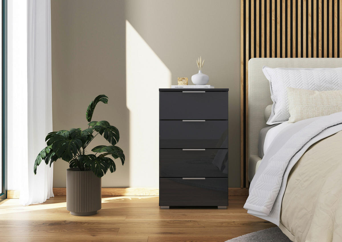 ÉJJELISZEKRÉNY szürke  - alumíniumszínű/szürke, Basics, műanyag/faalapú anyag (47/81/42cm) - Carryhome