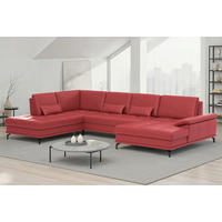 SEDACÍ SOUPRAVA, kůže, červená - černá/červená, Basics, kov/textil (223/363/176cm) - Sit & More