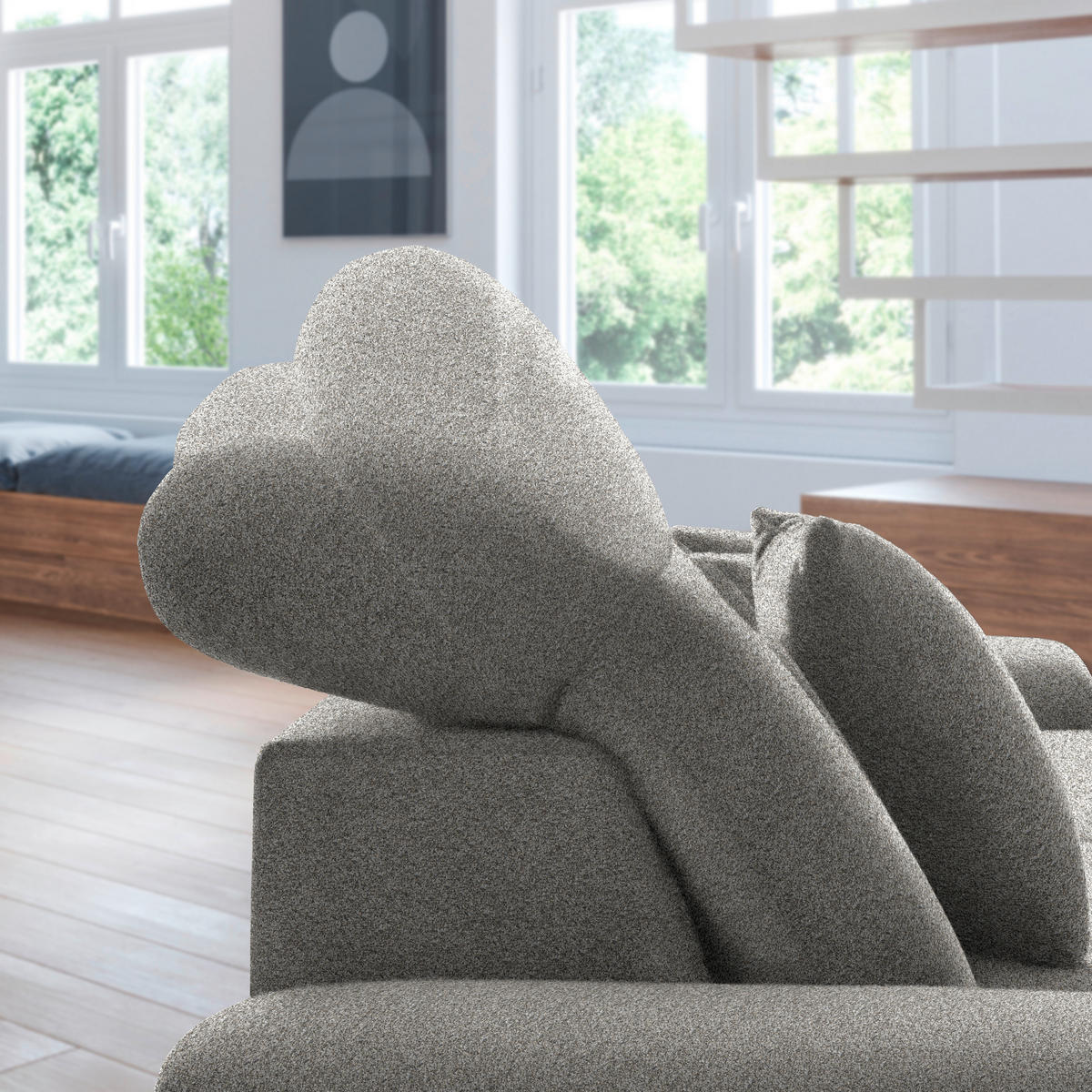 ECKSOFA in Chenille Graubraun  - Graubraun/Schwarz, Design, Textil/Metall (185/256cm) - Stylife