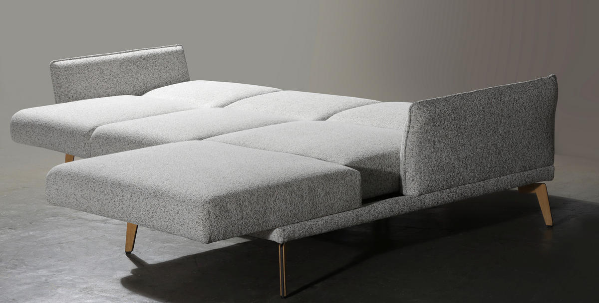 ECKSOFA Creme, Hellgrau Flachgewebe  - Eichefarben/Creme, Design, Holz/Textil (289/164cm) - Valnatura