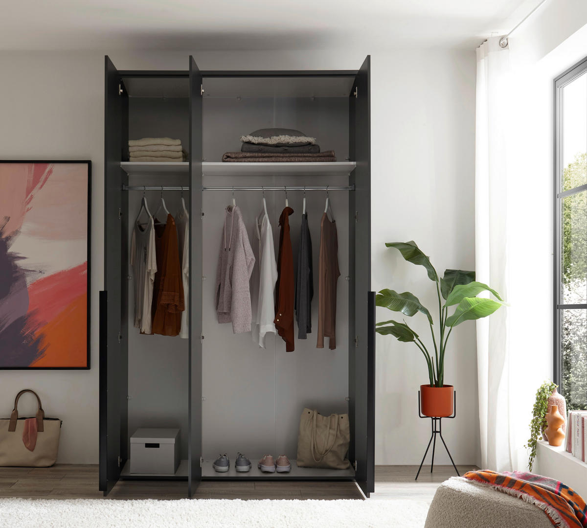 DREHTÜRENSCHRANK 135/225/52 cm 3-türig Graphitfarben  - Graphitfarben/Schwarz, MODERN, Holzwerkstoff/Kunststoff (135/225/52cm) - MID.YOU