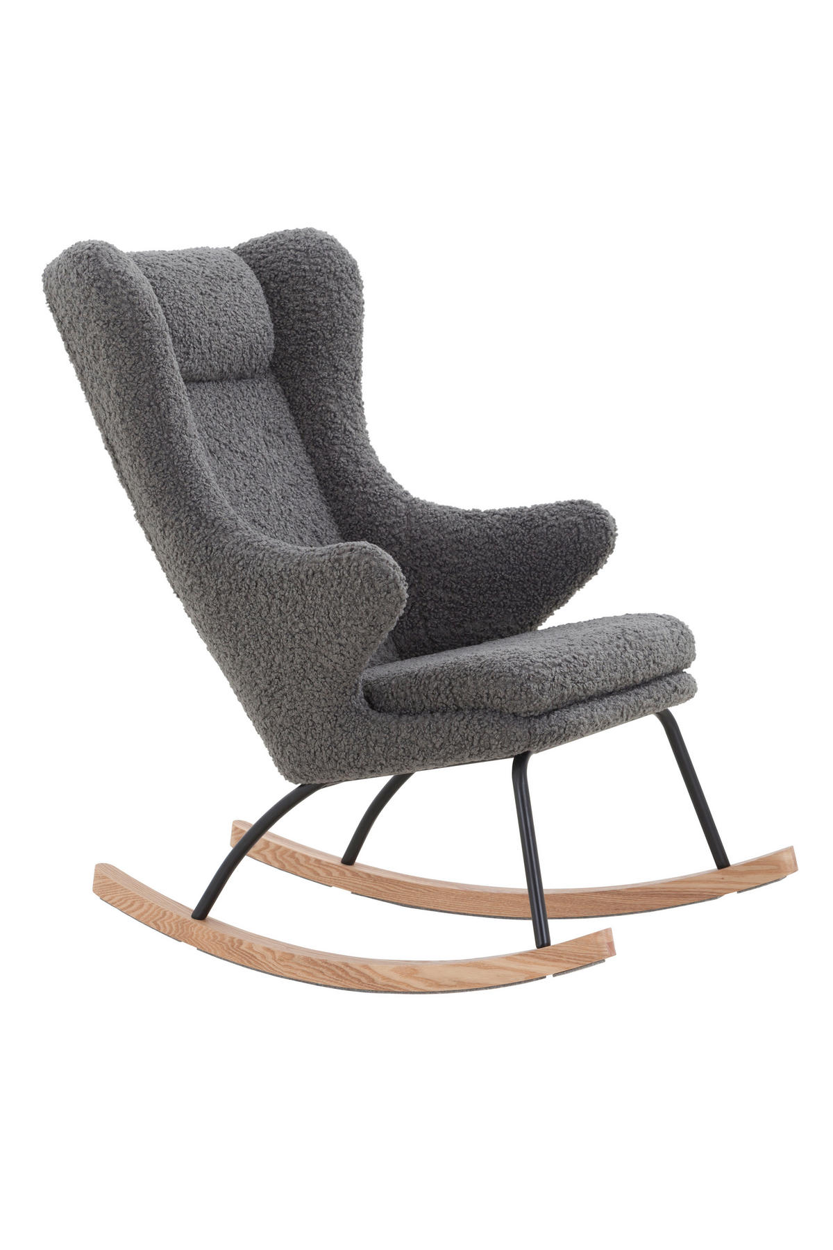 SCHAUKELSTUHL in Teddystoff Grau  - Eichefarben/Schwarz, MODERN, Holz/Textil (66/106/104cm) - Livetastic