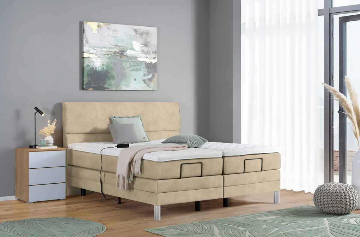 BOXSPRINGBETT 180/200 cm  in Beige  - Chromfarben/Beige, Konventionell, Kunststoff/Textil (180/200cm) - Voleo