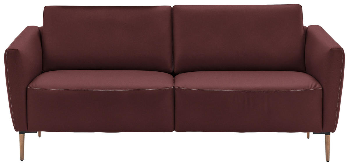 2-SITZER-SOFA  in Echtleder Bordeaux   - Eichefarben/Bordeaux, Natur, Leder/Holz (207/86/87cm) - Valnatura