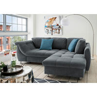 ECKSCHLAFSOFA in Mikrofaser Anthrazit  - Chromfarben/Blau, Modern, Textil/Metall (250/190cm) - Livetastic