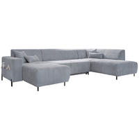 WOHNLANDSCHAFT Hellgrau Cord  - Hellgrau/Schwarz, Textil/Metall (165/330/192cm) - MID.YOU