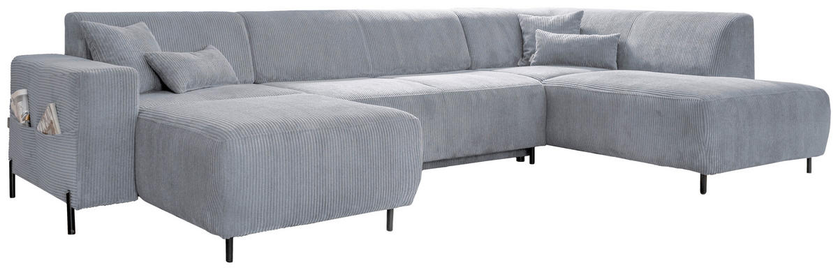 WOHNLANDSCHAFT Hellgrau Cord  - Hellgrau/Schwarz, Textil/Metall (165/330/192cm) - MID.YOU