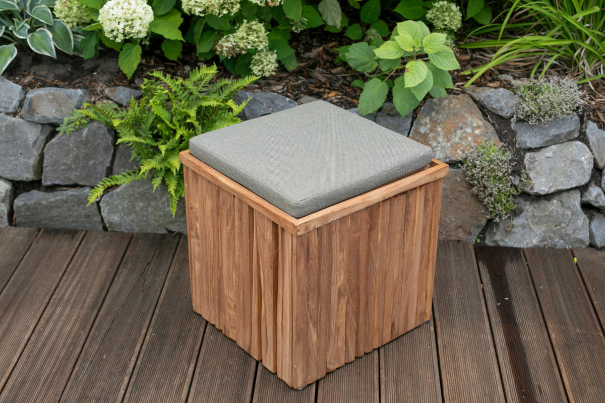 GARTENHOCKER  - Taupe/Braun, Basics, Holz/Textil (45/45/45cm) - Gardenson