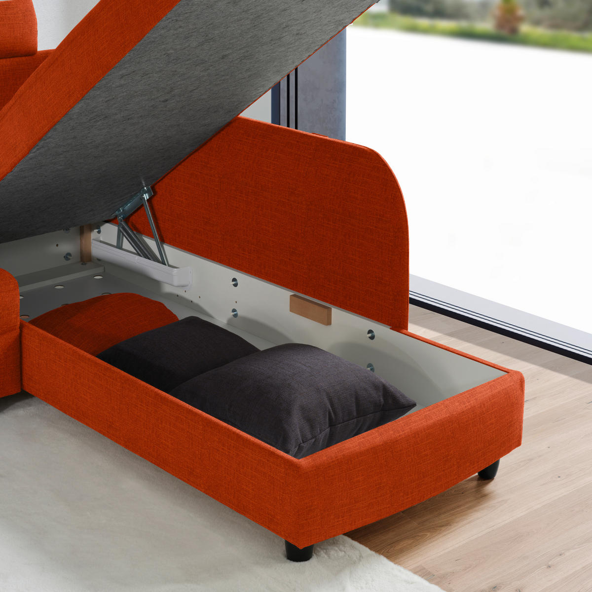 ECKSOFA in Chenille Orange  226/208 cm  - Schwarz/Orange, KONVENTIONELL, Textil (226/208cm) - Sedda