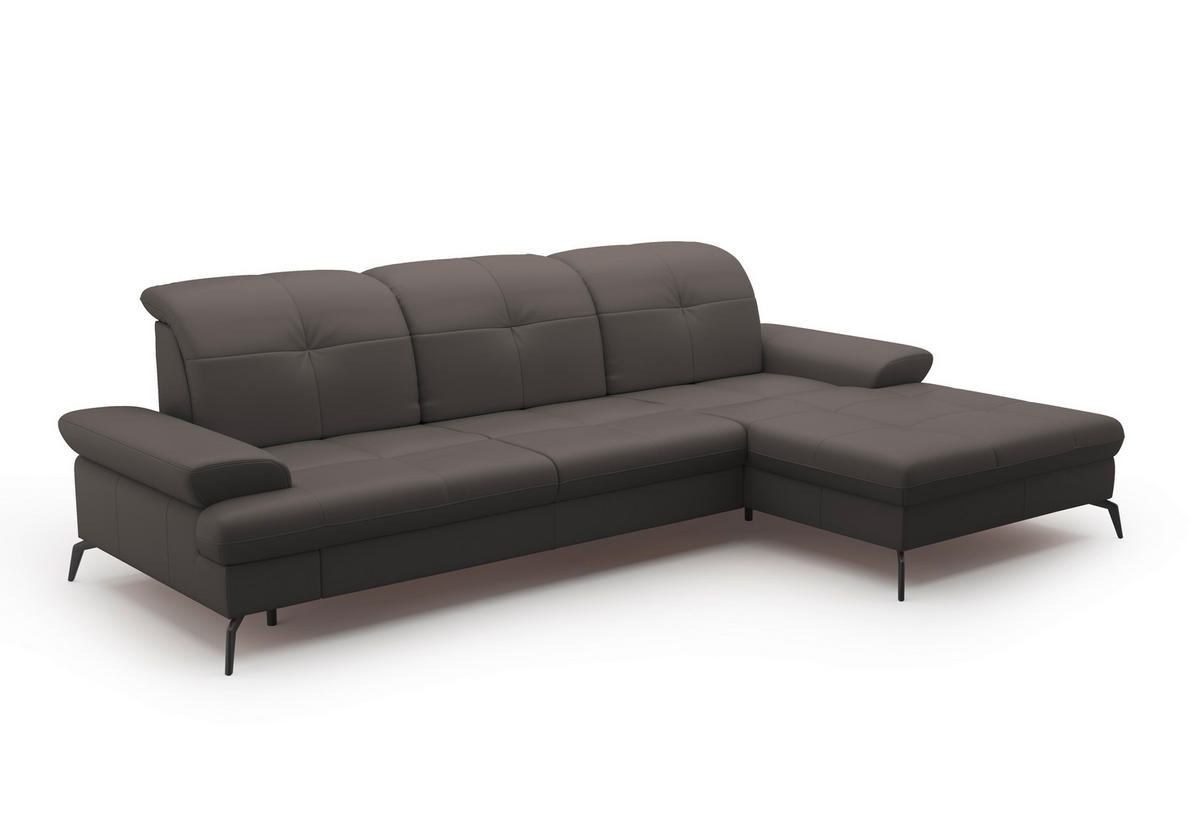 ECKSOFA Mokka Kombination Echtleder/Stoff Vliesstoff  - Schwarz/Mokka, KONVENTIONELL, Leder/Textil (279/185cm) - Sit & More