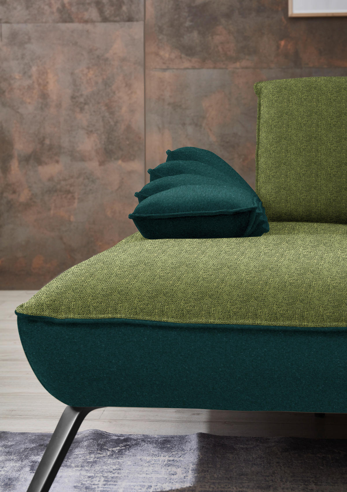 ECKSOFA in Flachgewebe Grün  - Schwarz/Grün, Design, Textil/Metall (191/301cm) - Moderano