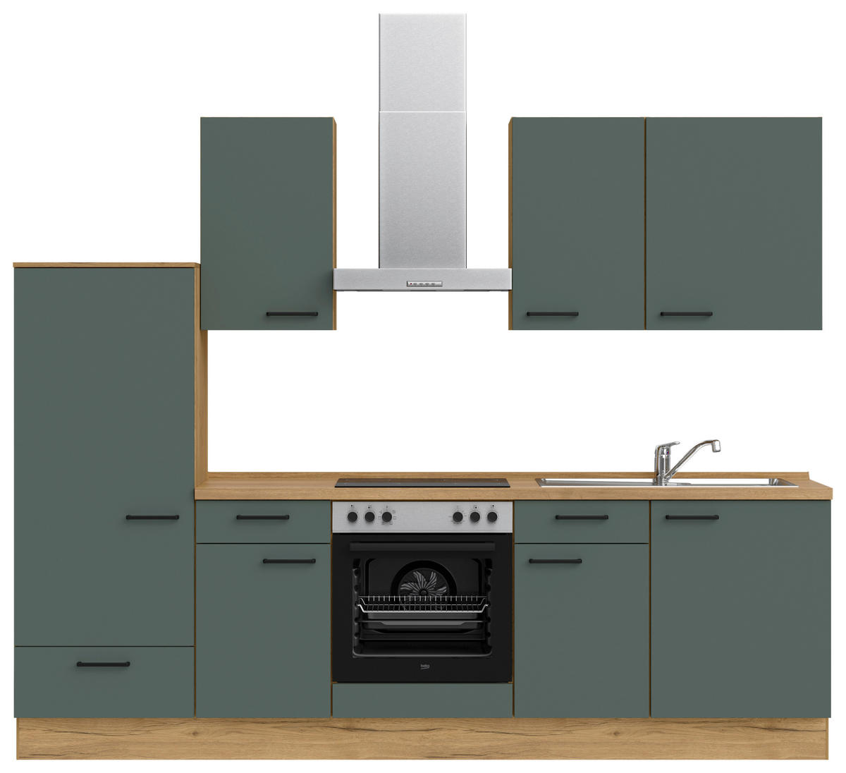 KÜCHENBLOCK Easytouch 270 cm  in Eichefarben, Dunkelgrün  - Dunkelgrün/Eichefarben, MODERN, Holzwerkstoff/Metall (270cm) - Nobilia