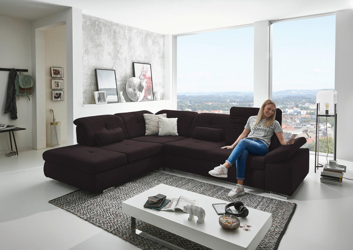 ECKSOFA  in Mikrofaser Mokka  260/312 cm  - Chromfarben/Mokka, Design, Textil/Metall (260/312cm) - Beldomo Style