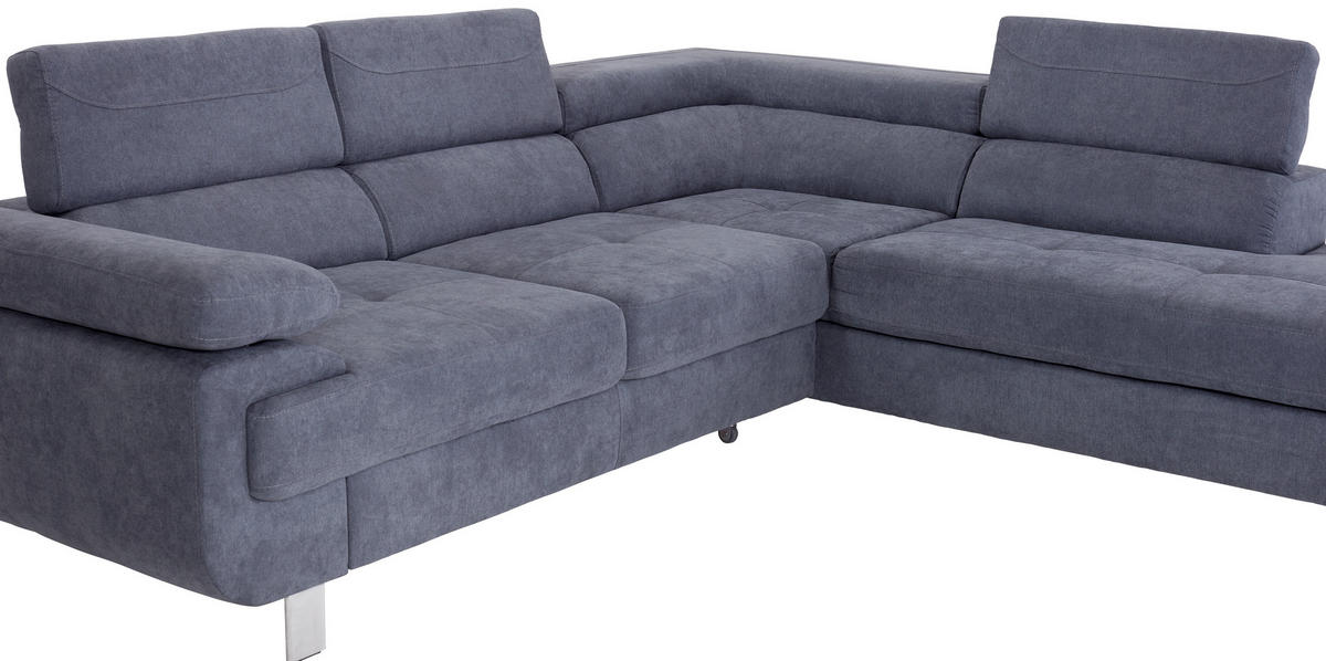 HÖRNSOFFA i dräll blågrå  - blågrå, Modern, metall/textil (270/230cm) - Ondega