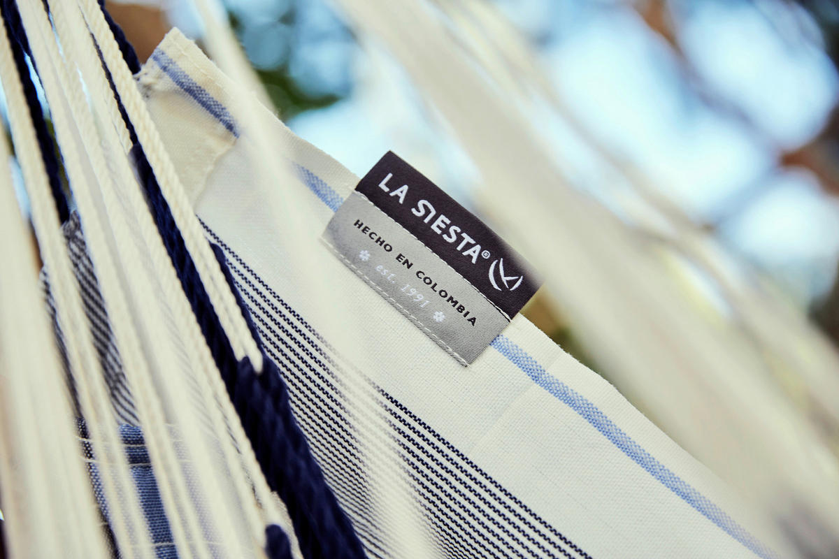 HÄNGESESSEL comfort outdoor 110/160/180 cm  - Weiß/Dunkelblau, KONVENTIONELL, Holz/Textil (110/160/180cm) - La Siesta