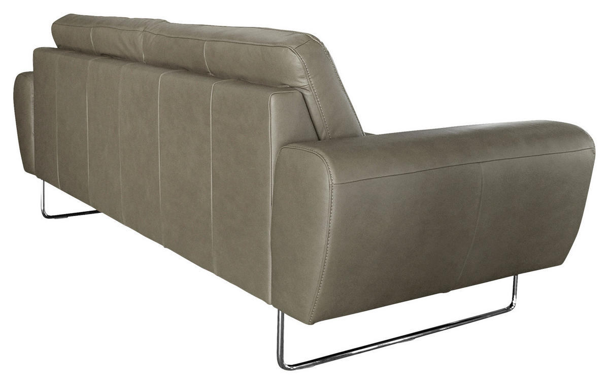 2-SITZER-SOFA in Echtleder Grau  - Chromfarben/Grau, Design, Leder/Metall (177/85/92cm) - Livetastic