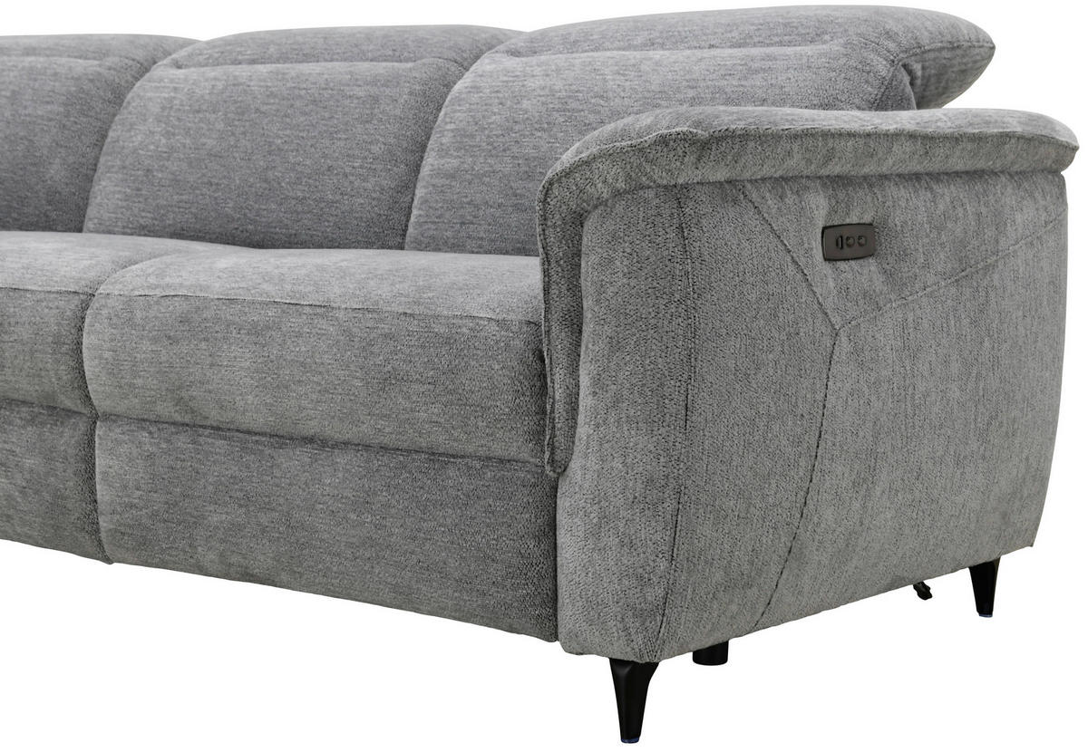 ECKSOFA Grau Chenille Relaxfunktion, Kopfteilverstellung, Stauraum  - Schwarz/Grau, Design, Textil/Metall (220/266cm) - Xora