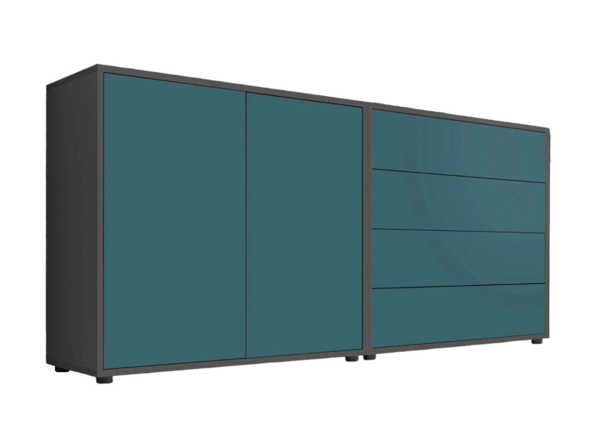 SIDEBOARD 158/73/33 cm  in Anthrazit, Petrol  - Anthrazit/Petrol, MODERN, Holzwerkstoff/Kunststoff (158/73/33cm) - MID.YOU