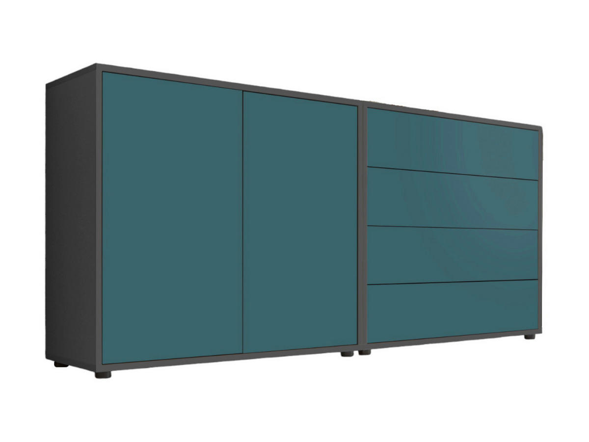 ŠIROKÁ KOMODA, antracitová, petrolej, 158/73/33 cm - petrolej/černá, Moderní, kompozitní dřevo/plast (158/73/33cm) - MID.YOU