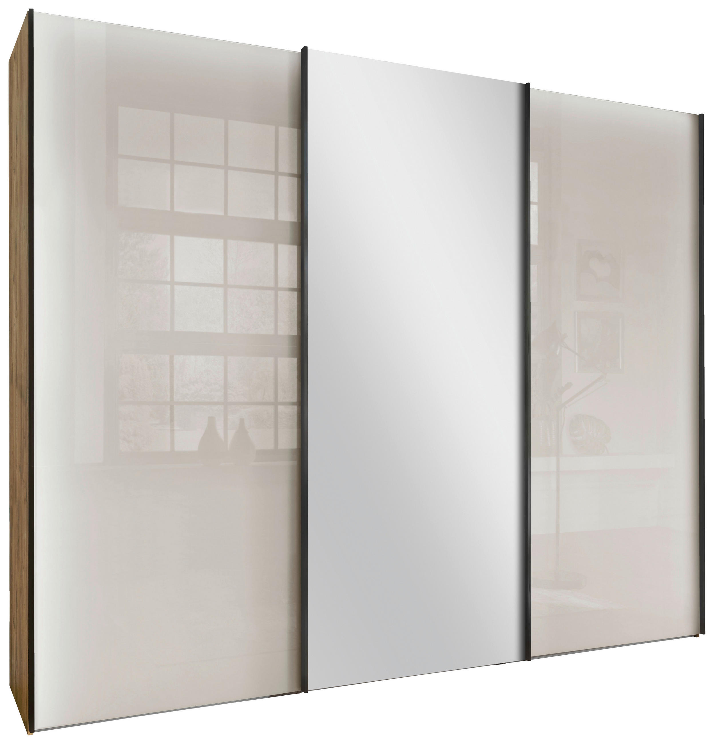 SCHWEBETÜRENSCHRANK  in Champagner, Eiche Bianco  - Schieferfarben/Eiche Bianco, KONVENTIONELL, Glas/Holzwerkstoff (222,6/236/67cm) - Dieter Knoll