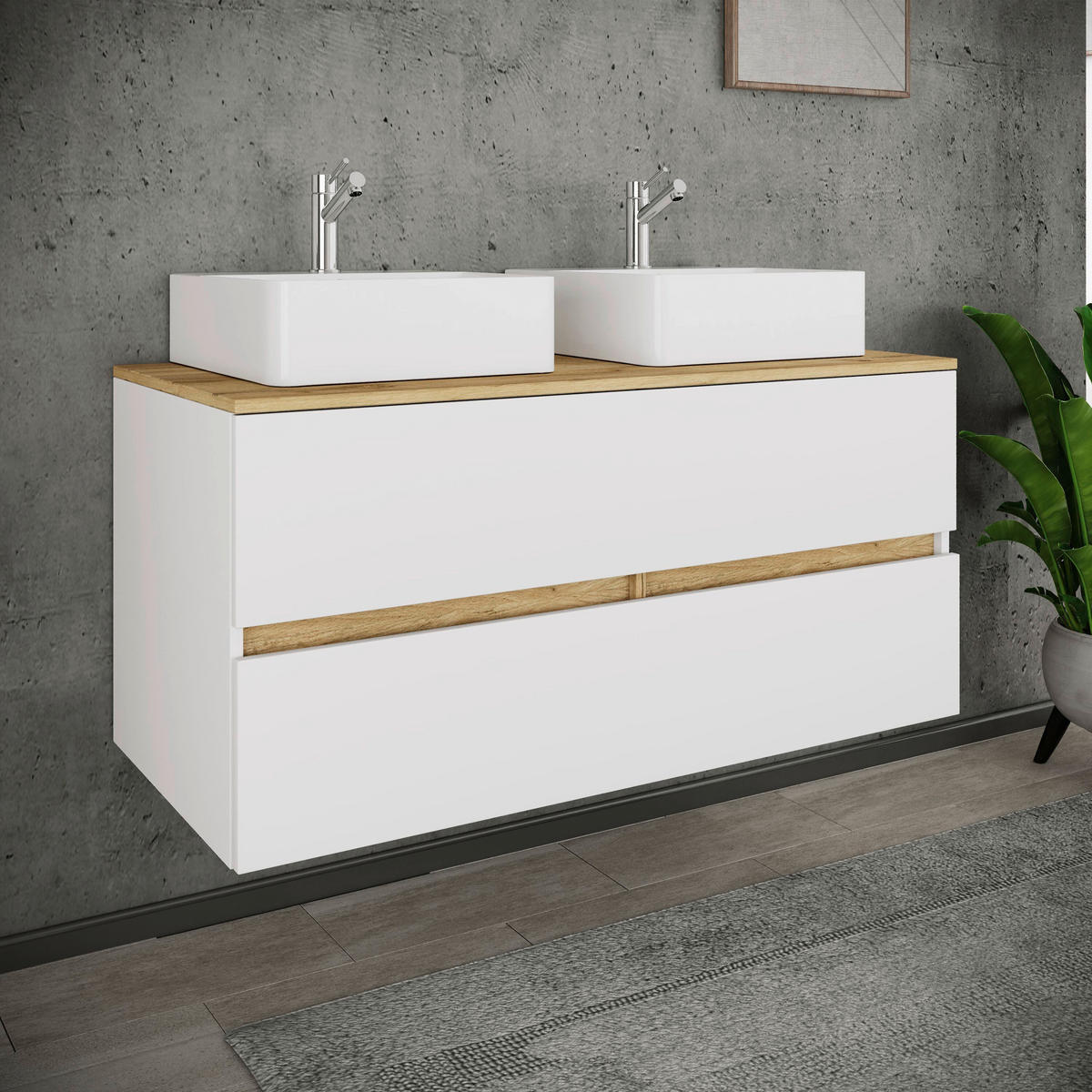 BADEZIMMER 3-teilig  in 111 cm  - Honigeiche/Weiß, Trend, Keramik/Holzwerkstoff (111cm) - MID.YOU
