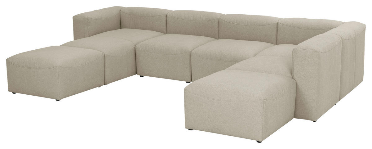 WOHNLANDSCHAFT in Flachgewebe Creme  - Creme, Design, Kunststoff/Textil (235/350/250cm) - Max Winzer