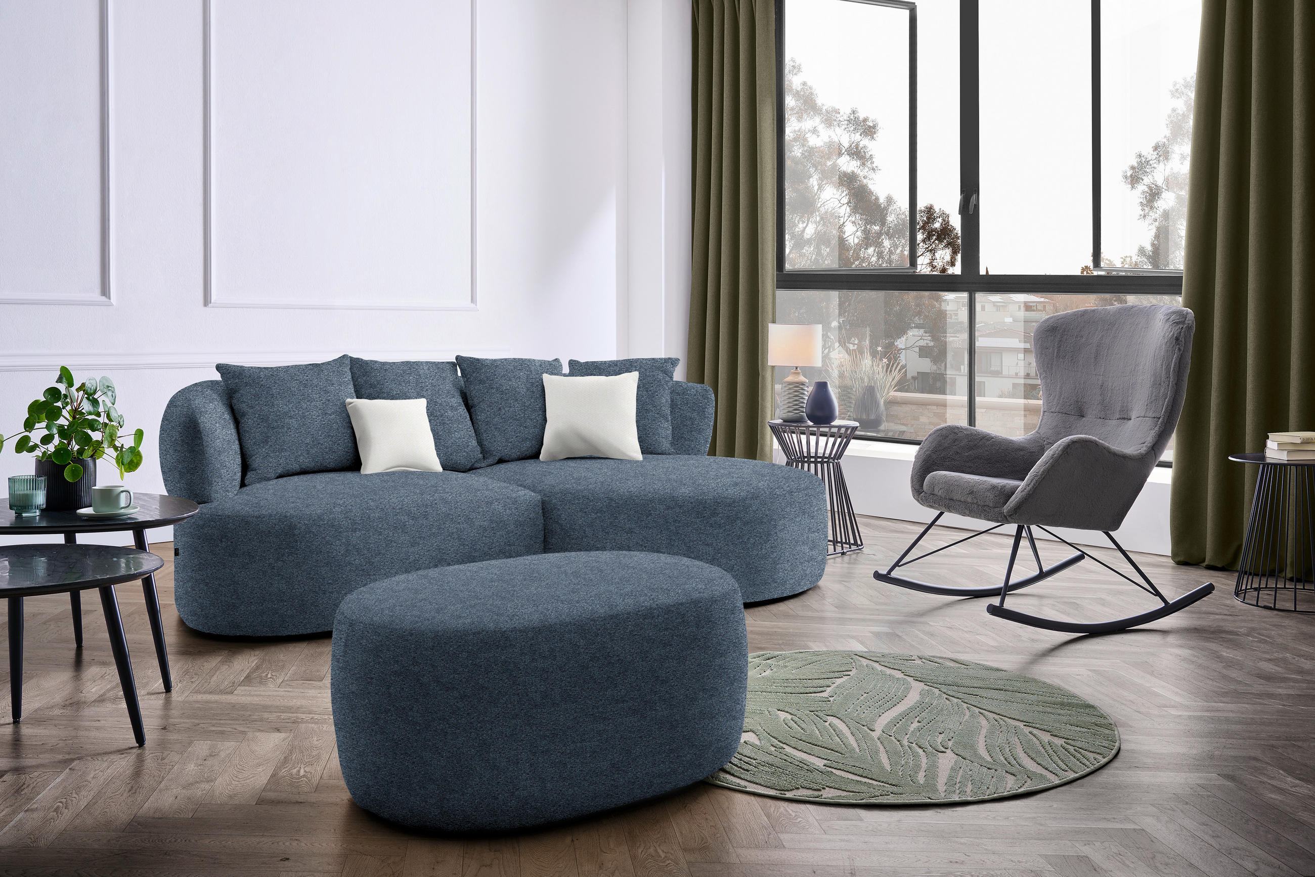 ECKSOFA in Chenille Blau  235/166 cm  - Blau/Beige, MODERN, Kunststoff/Textil (235/166cm) - Hom`in