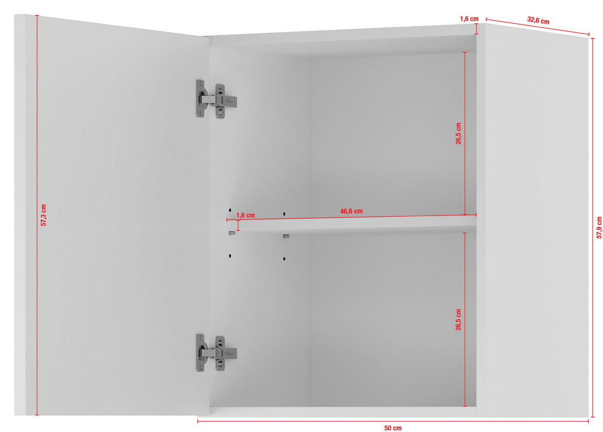 KÜCHENOBERSCHRANK 50/57,9/34,2 cm  in Weiß  - Edelstahlfarben/Weiß, Basics, Holzwerkstoff/Metall (50/57,9/34,2cm) - Impuls