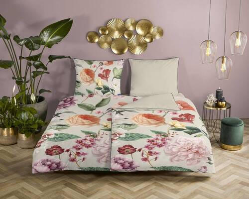 WENDEBETTWÄSCHE Fiori Satin 155/220 cm  - Ecru/Gelb, Natur, Textil (155/220cm)