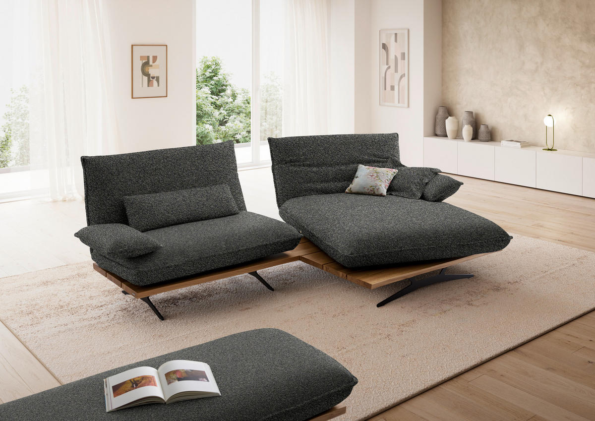 ECKSOFA Chenille, Flachgewebe Wildeiche, Blaugrau  - Wildeiche/Blaugrau, Design, Holz/Textil (284/161cm) - Koinor