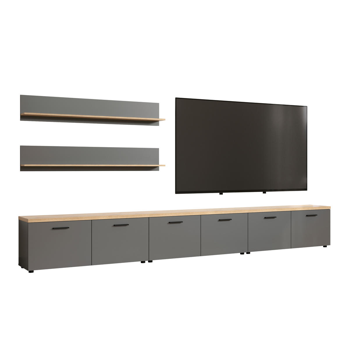 WOHNWAND 5-teilig  in Anthrazit, Eichefarben  360/180/40 cm  - Eichefarben/Anthrazit, Design, Holzwerkstoff/Kunststoff (360/180/40cm) - MID.YOU