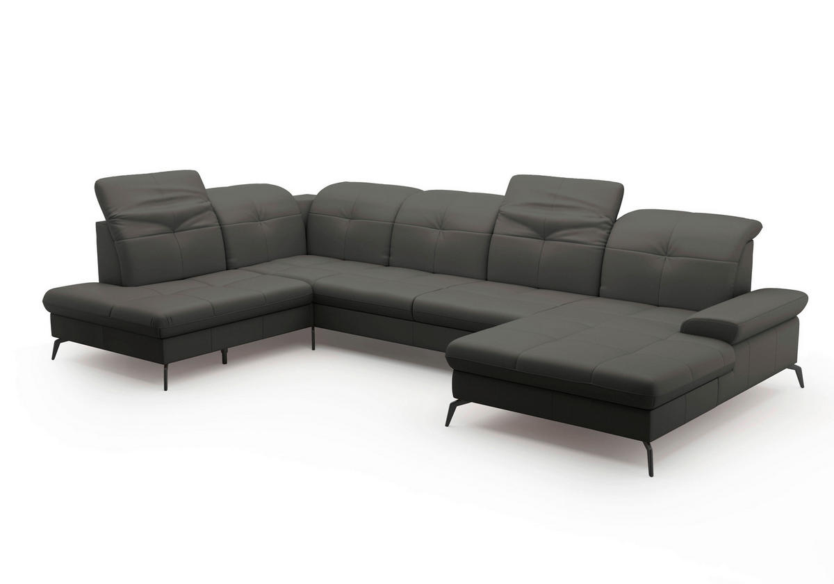 WOHNLANDSCHAFT in Vliesstoff Kombination Echtleder/Stoff Anthrazit  - Anthrazit/Schwarz, KONVENTIONELL, Leder/Textil (231/357/185cm) - Sit & More