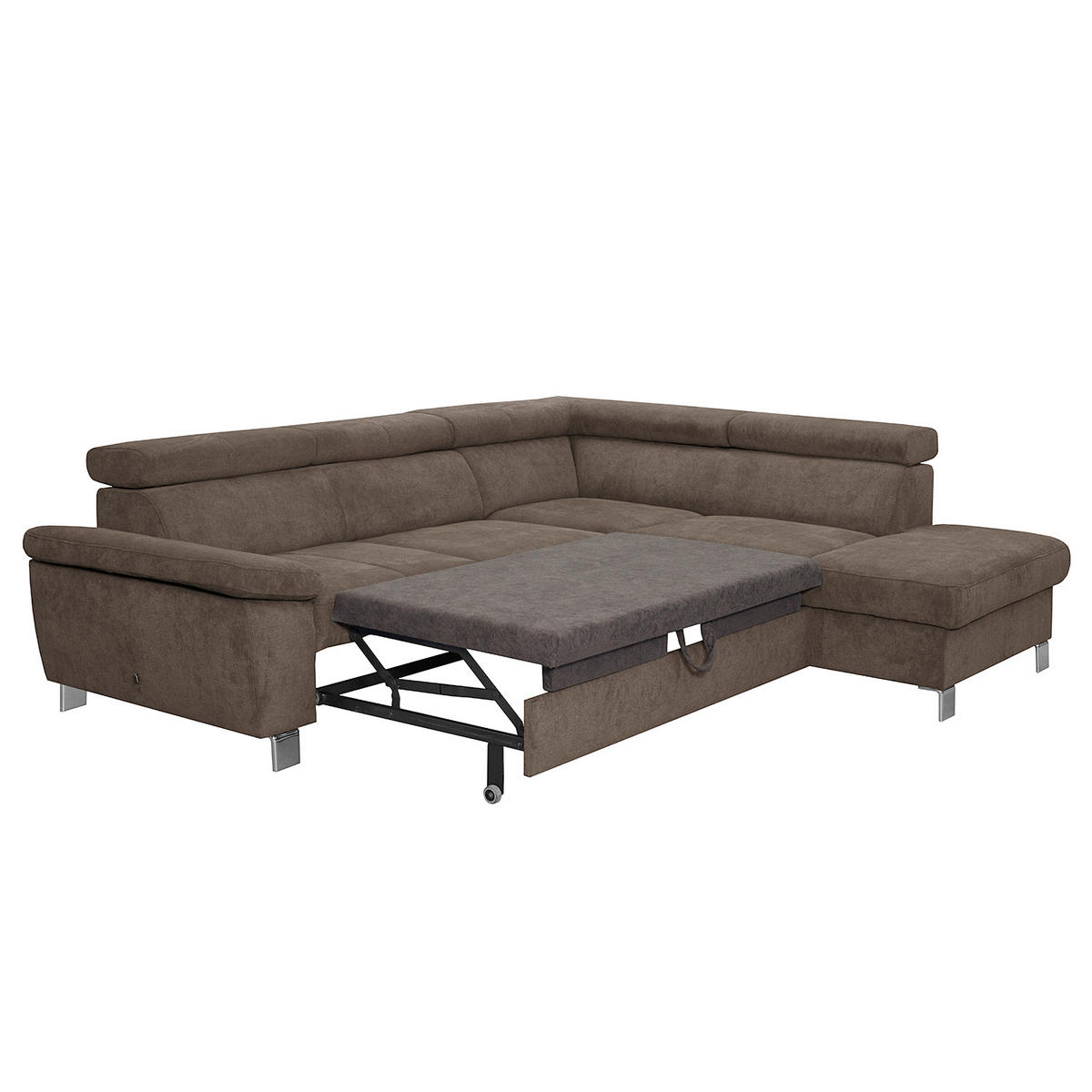 ECKSOFA Dunkelbraun Mikrofaser  - Chromfarben/Dunkelbraun, Design, Textil/Metall (248/208cm) - Livetastic