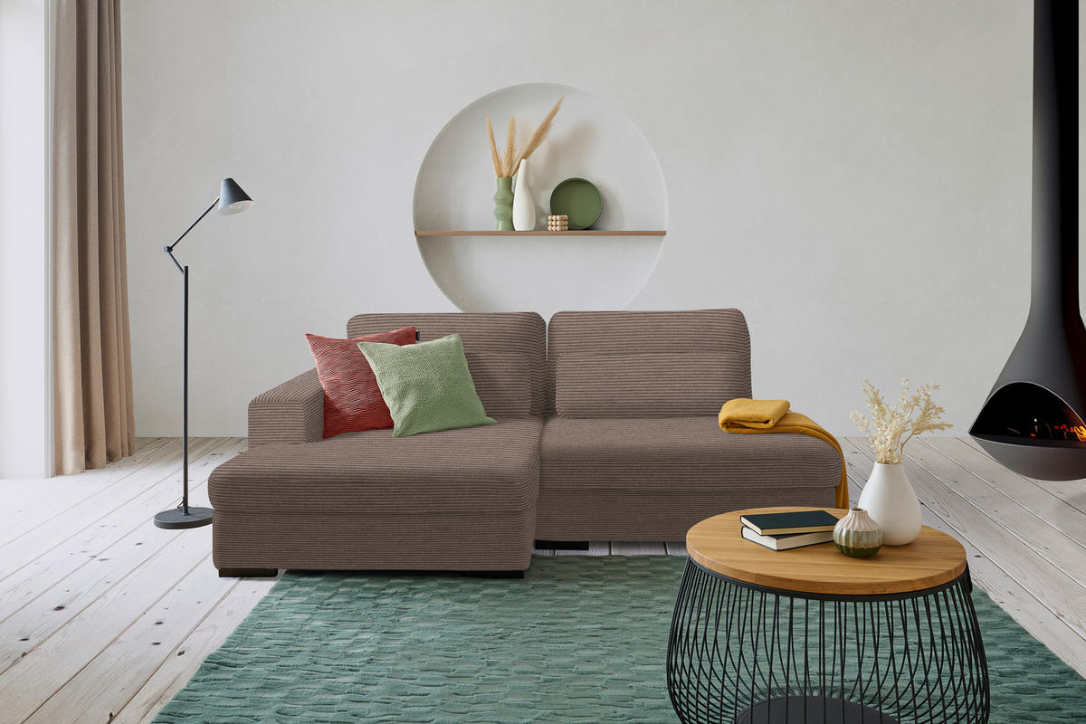 ECKSOFA in Cord, Velours Braun  - Schwarz/Braun, Design, Kunststoff/Textil (158/223cm) - Lomoco