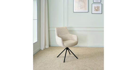 ARMLEHNSTUHL  Stoffauswahl, Sitzfläche 360° drehbar Webstoff  - Beige/Schwarz, Design, Textil/Metall (59/91/69cm) - Novel